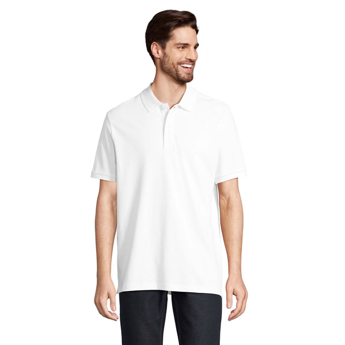 Polo unisexe publicitaire en coton bio 210g PEGASE Blanc 1